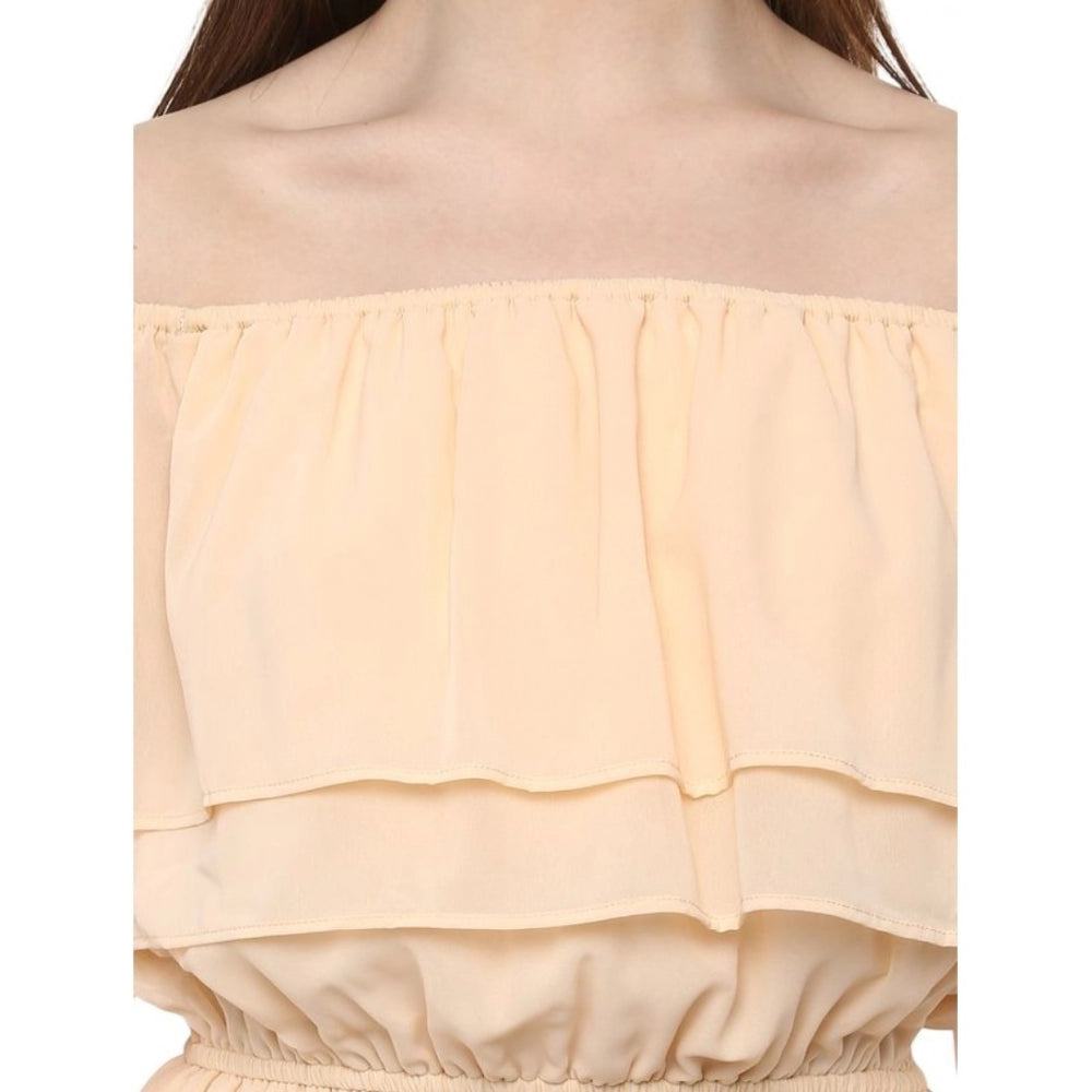 Snuggle Spot Women's Polyester Solid Sleeveless Knee-Length Dress (Beige)