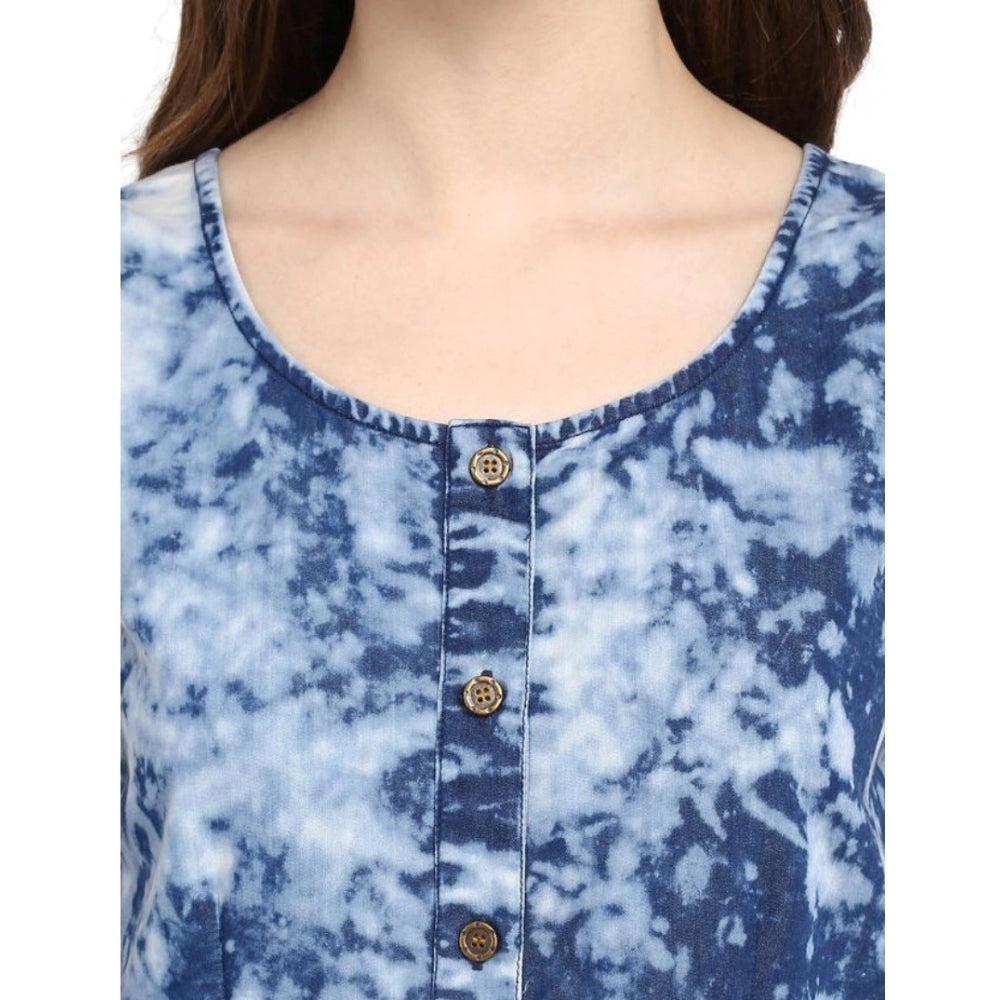 Snuggle Spot Women's Denim Tie &amp; Dye Sleeveless Above Knee Dress (Blue)