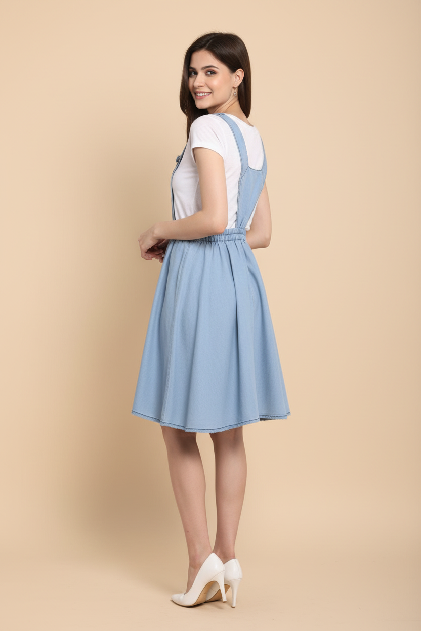 Snuggle Spot Women's Denim Solid Sleeveless Above Knee Dress (Blue)