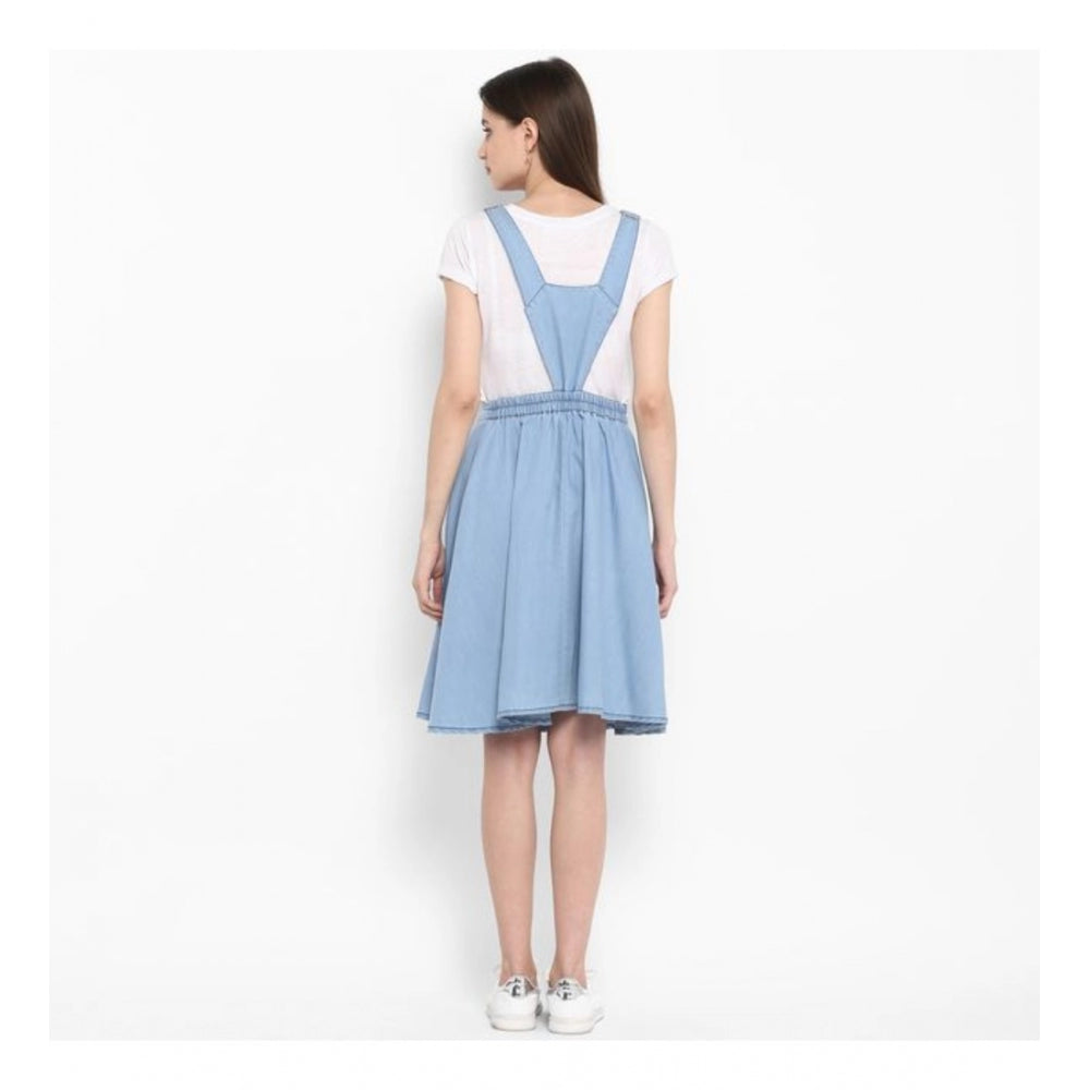 Snuggle Spot Women's Denim Solid Sleeveless Above Knee Dress (Blue)
