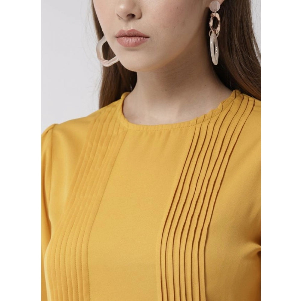 Snuggle Spot Women's Polyester Pintuck Long Sleeves Below Knee Dress (Yellow)