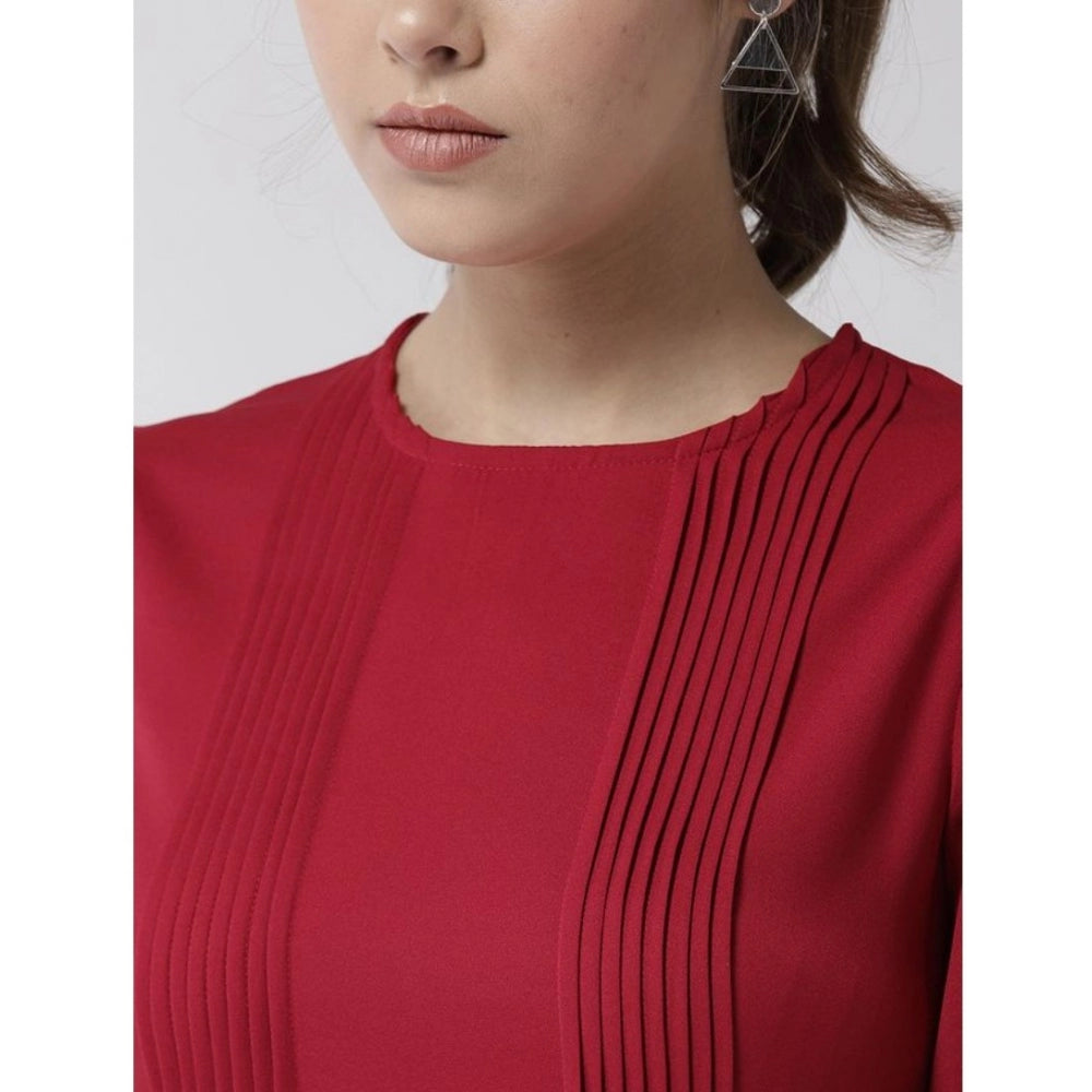 Snuggle Spot Women's Polyester Pintuck Long Sleeves Below Knee Dress (Red)