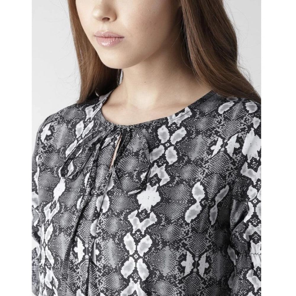 Snuggle Spot Women's Polyester Animal Print Short Sleeve Knee-Length Dress (Black - White)