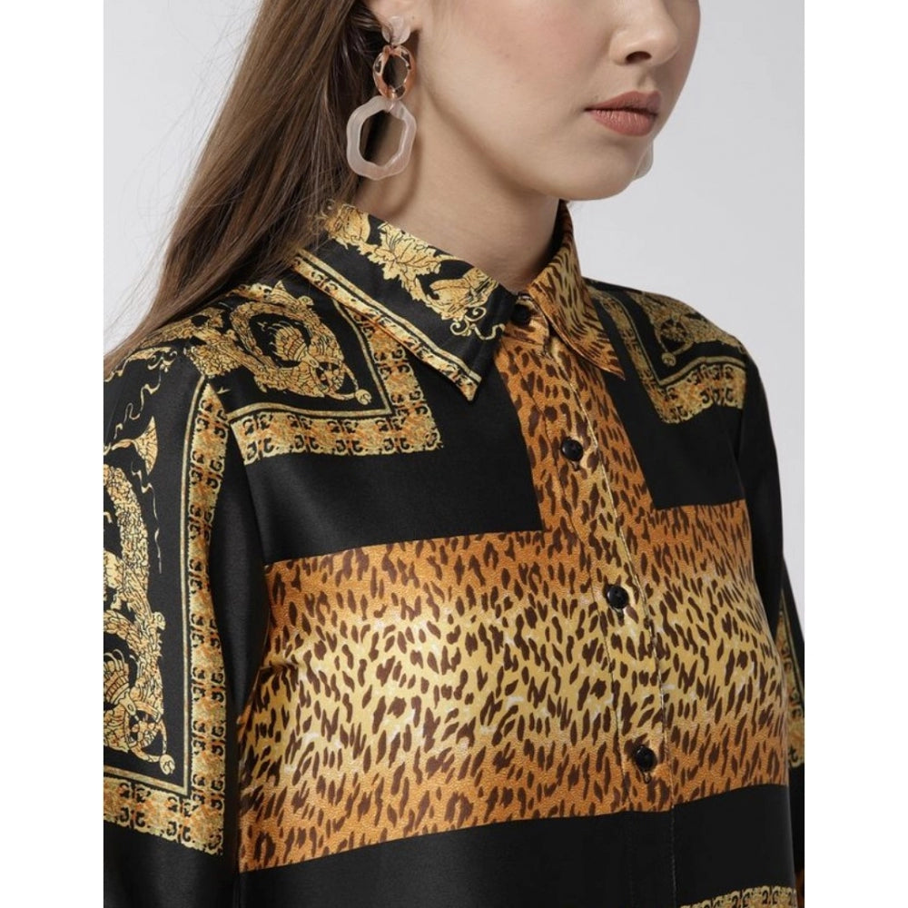 Snuggle Spot Women's Satin Animal Print 3-4th Sleeves Above Knee Dress (White - Orange)