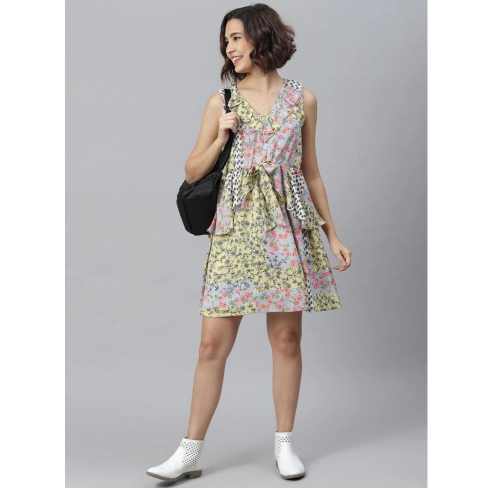 Snuggle Spot Women's Polyester Peplum Sleeveless Above Knee Dress (Multicolor)