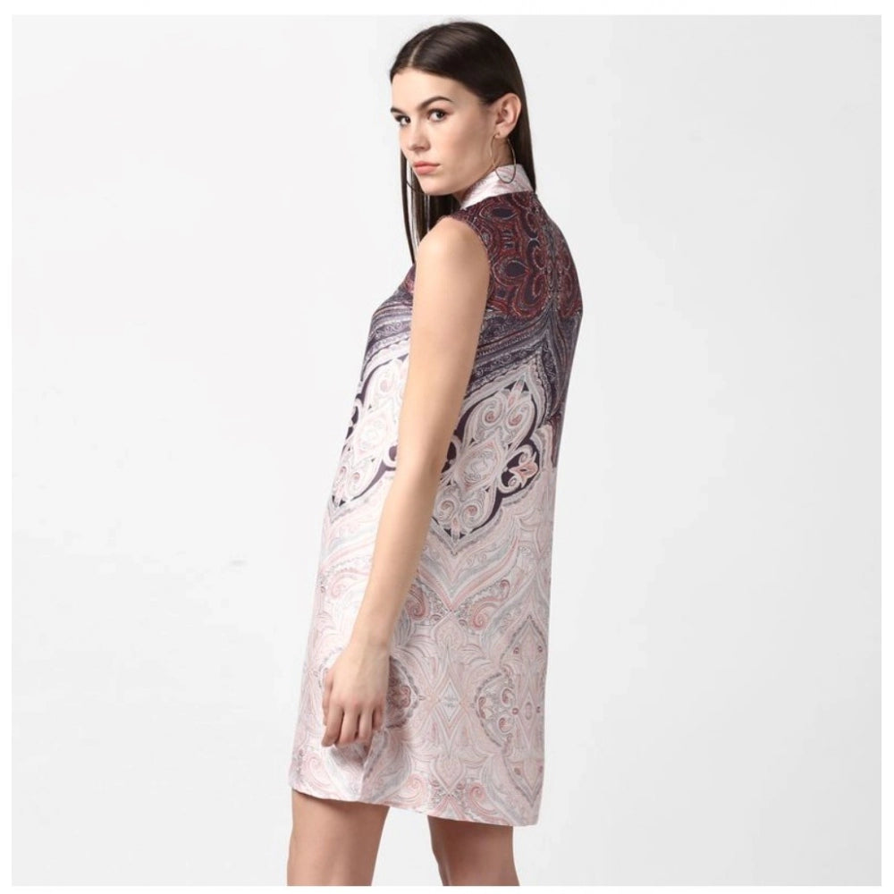 Snuggle Spot Women's Polyester Printed Sleeveless Above Knee Dress (Orange)