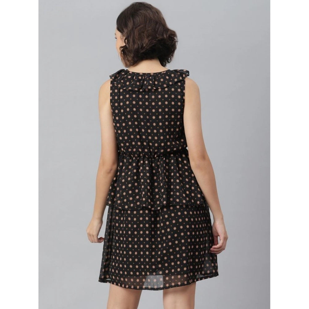 Snuggle Spot Women's Polyester Peplum Sleeveless Above Knee Dress (Black)