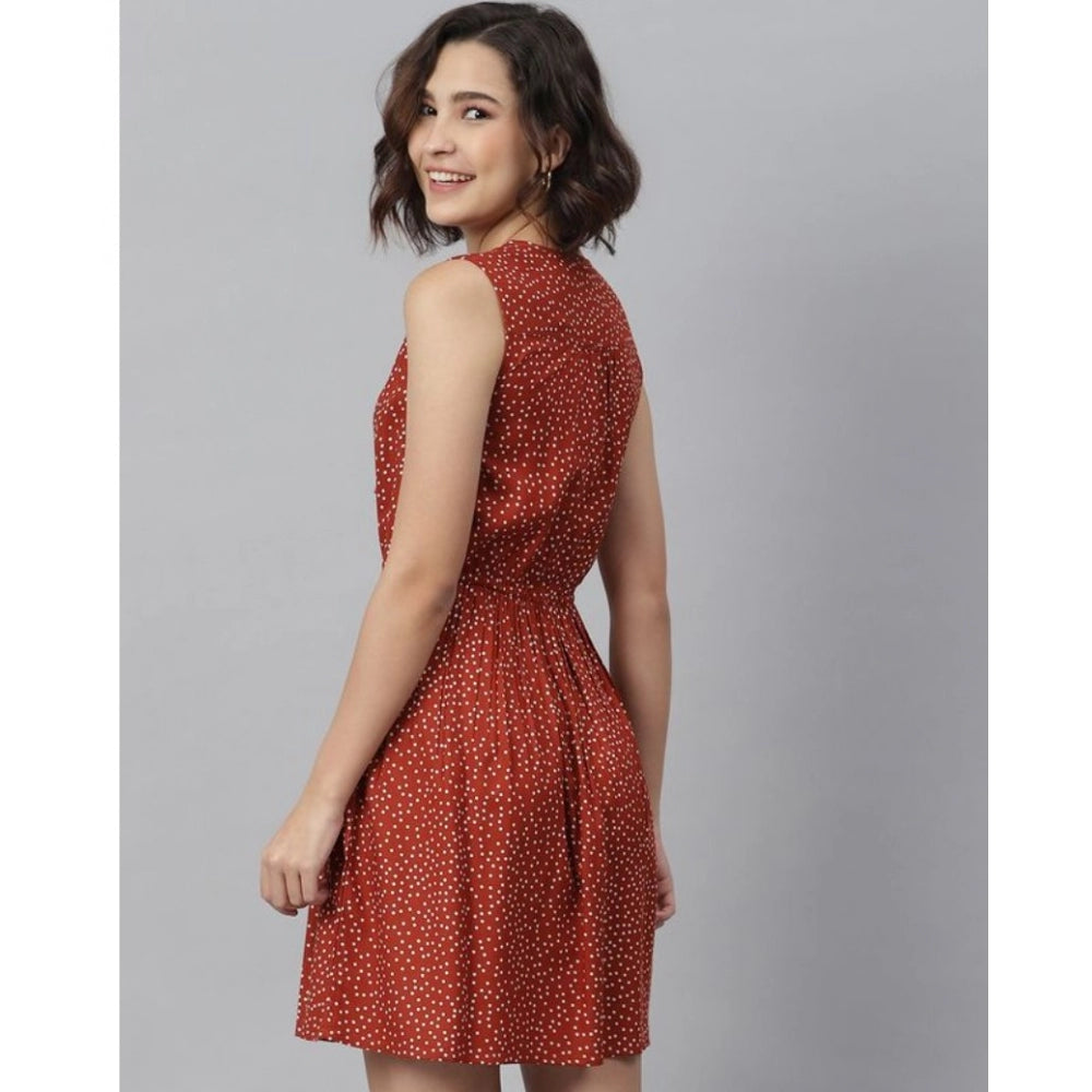 Snuggle Spot Women's Rayon Polka Sleeveless Above Knee Dress (Rust)