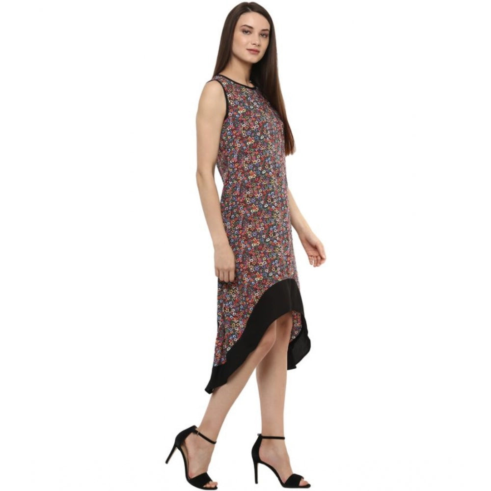 Snuggle Spot Women's Polyester Printed Sleeveless Knee-Length Dress (Multicolor)