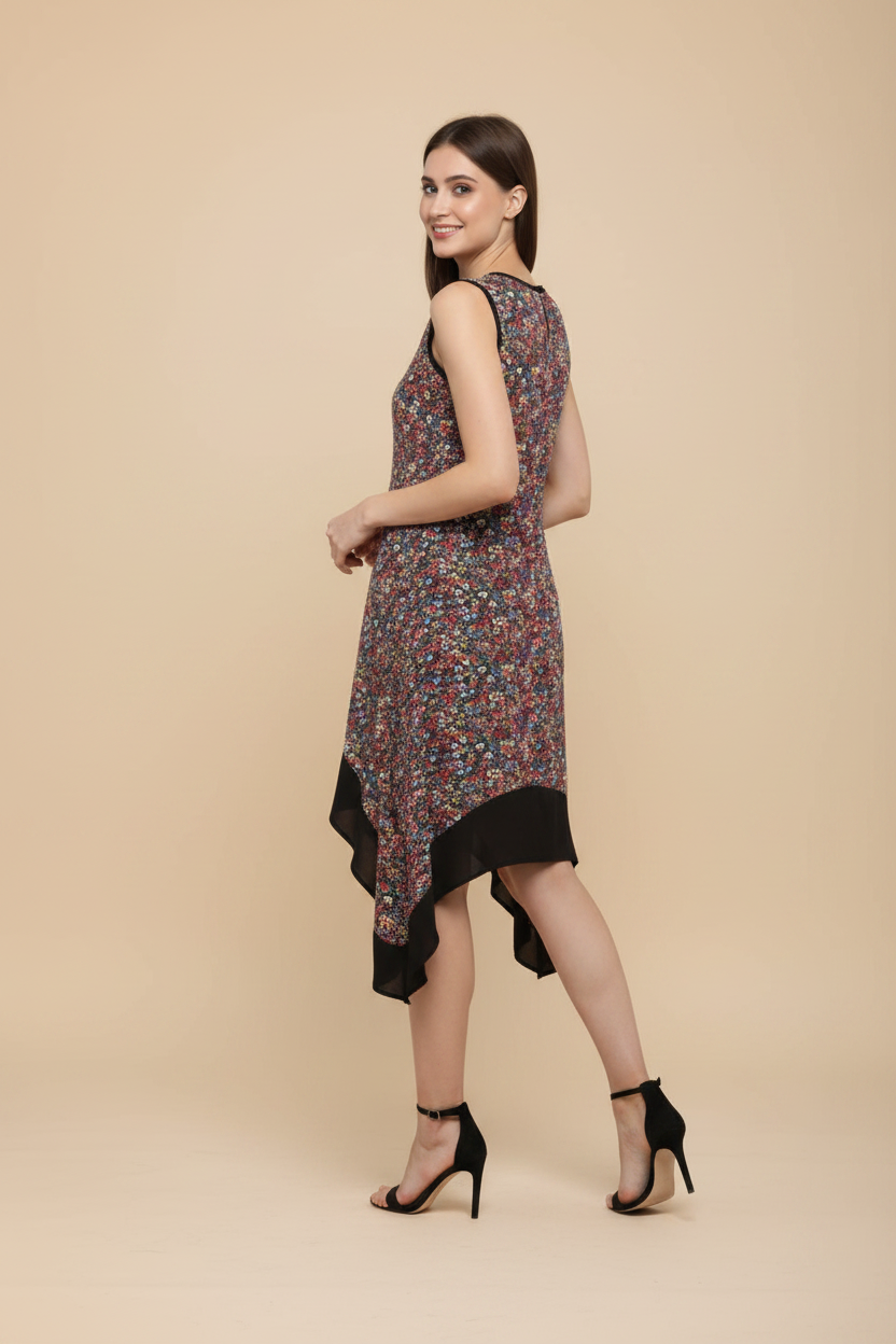 Snuggle Spot Women's Polyester Printed Sleeveless Knee-Length Dress (Multicolor)