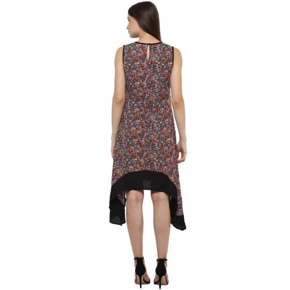 Snuggle Spot Women's Polyester Printed Sleeveless Knee-Length Dress (Multicolor)