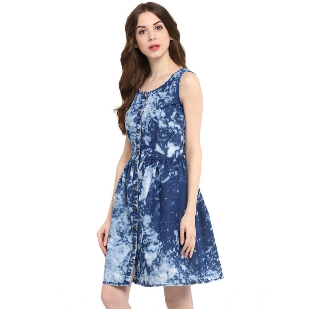 Snuggle Spot Women's Denim Tie &amp; Dye Sleeveless Above Knee Dress (Blue)