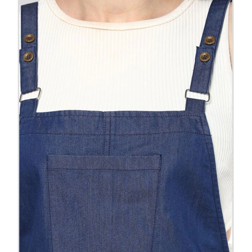 Snuggle Spot Women's Denim Solid Shoulder Straps Above Knee Dress (Blue)