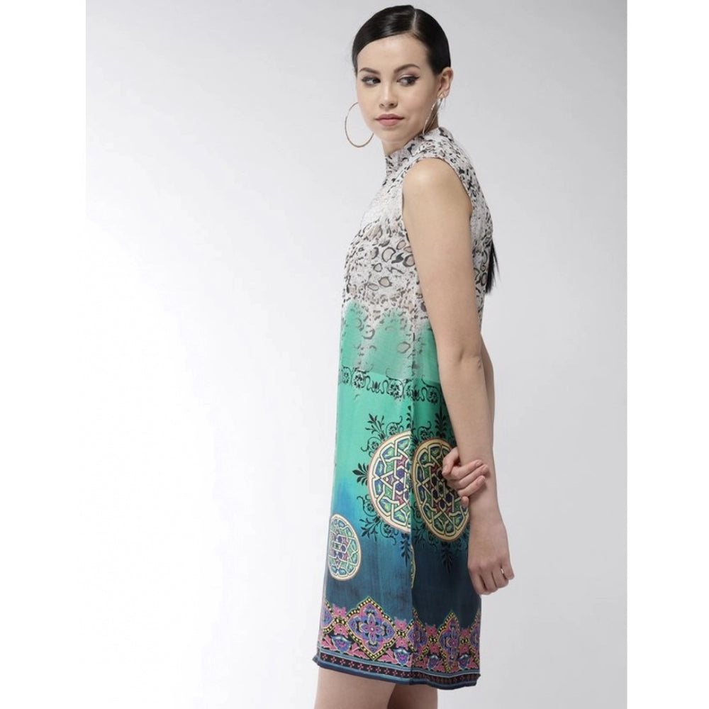 Snuggle Spot Women's Polyester Printed Sleeveless Above Knee Dress (Multicolor)
