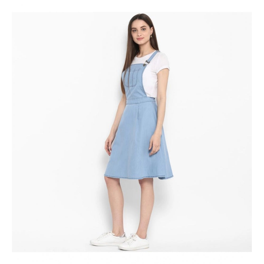 Snuggle Spot Women's Denim Solid Sleeveless Above Knee Dress (Blue)