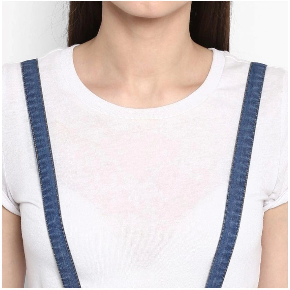 Snuggle Spot Women's Denim Solid Shoulder Straps Below Knee Dress (Blue)