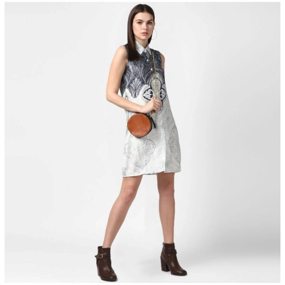 Snuggle Spot Women's Polyester Printed Sleeveless Above Knee Dress (Blue)