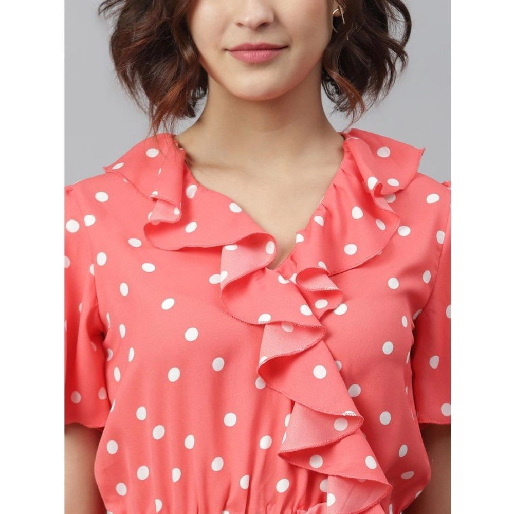 Snuggle Spot Women's Polyester Polka Flutter Above Knee Dress (Coral)