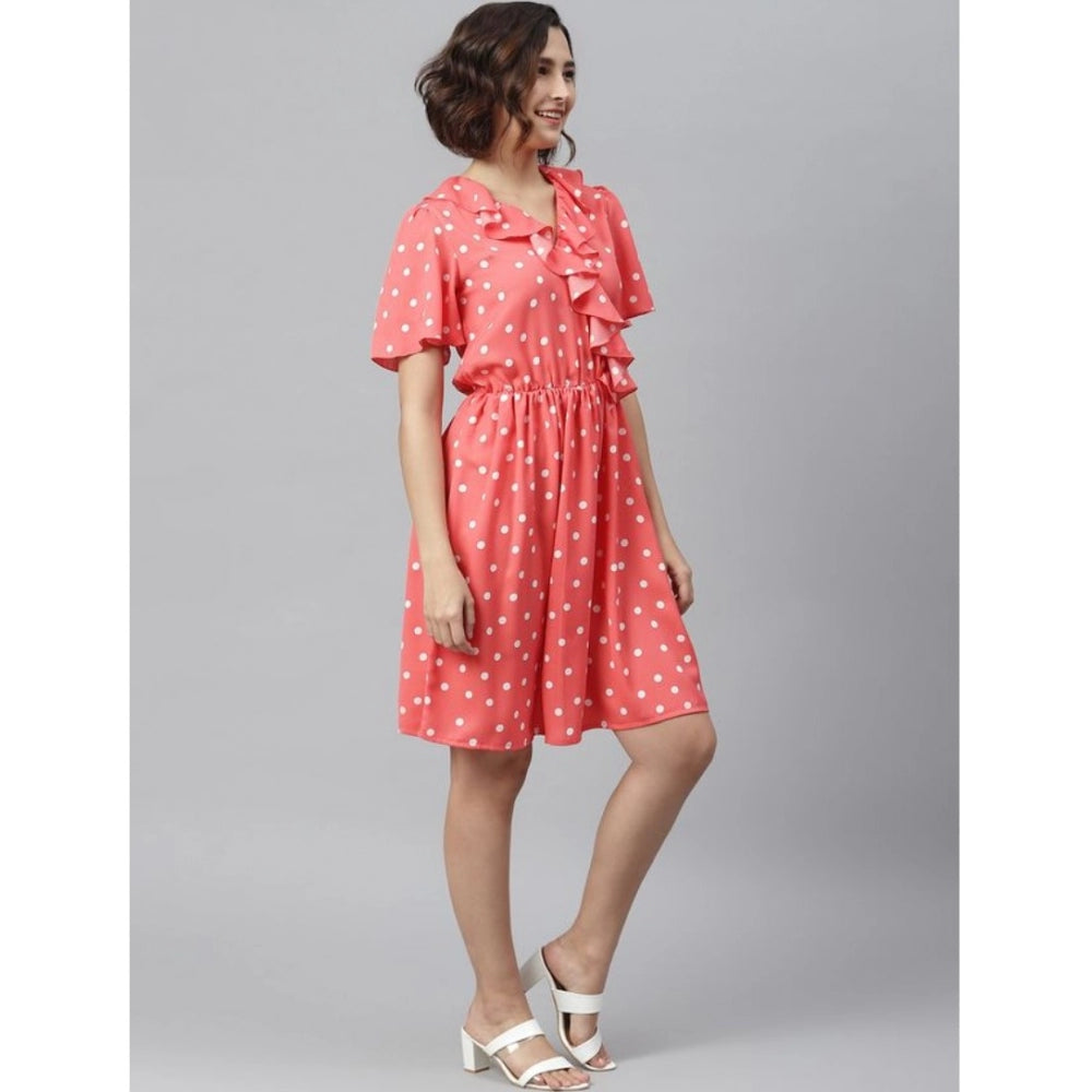 Snuggle Spot Women's Polyester Polka Flutter Above Knee Dress (Coral)