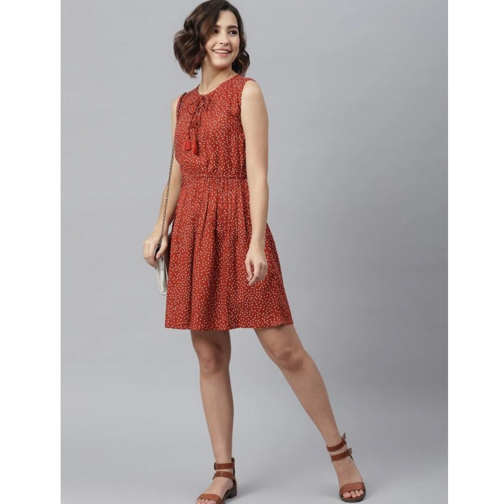 Snuggle Spot Women's Rayon Polka Sleeveless Above Knee Dress (Rust)