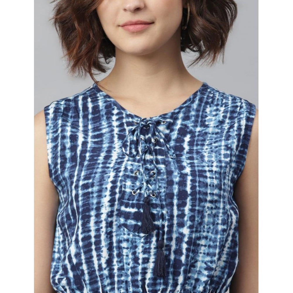 Snuggle Spot Women's Rayon Tie &amp; Dye Sleeveless Above Knee Dress (Blue)
