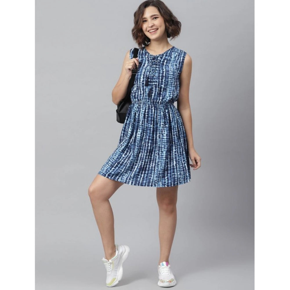 Snuggle Spot Women's Rayon Tie &amp; Dye Sleeveless Above Knee Dress (Blue)