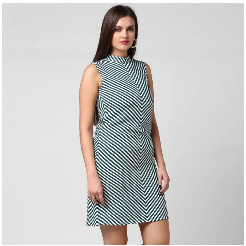 Snuggle Spot Women's Polyester Striped Sleeveless Above Knee Dress (Green)