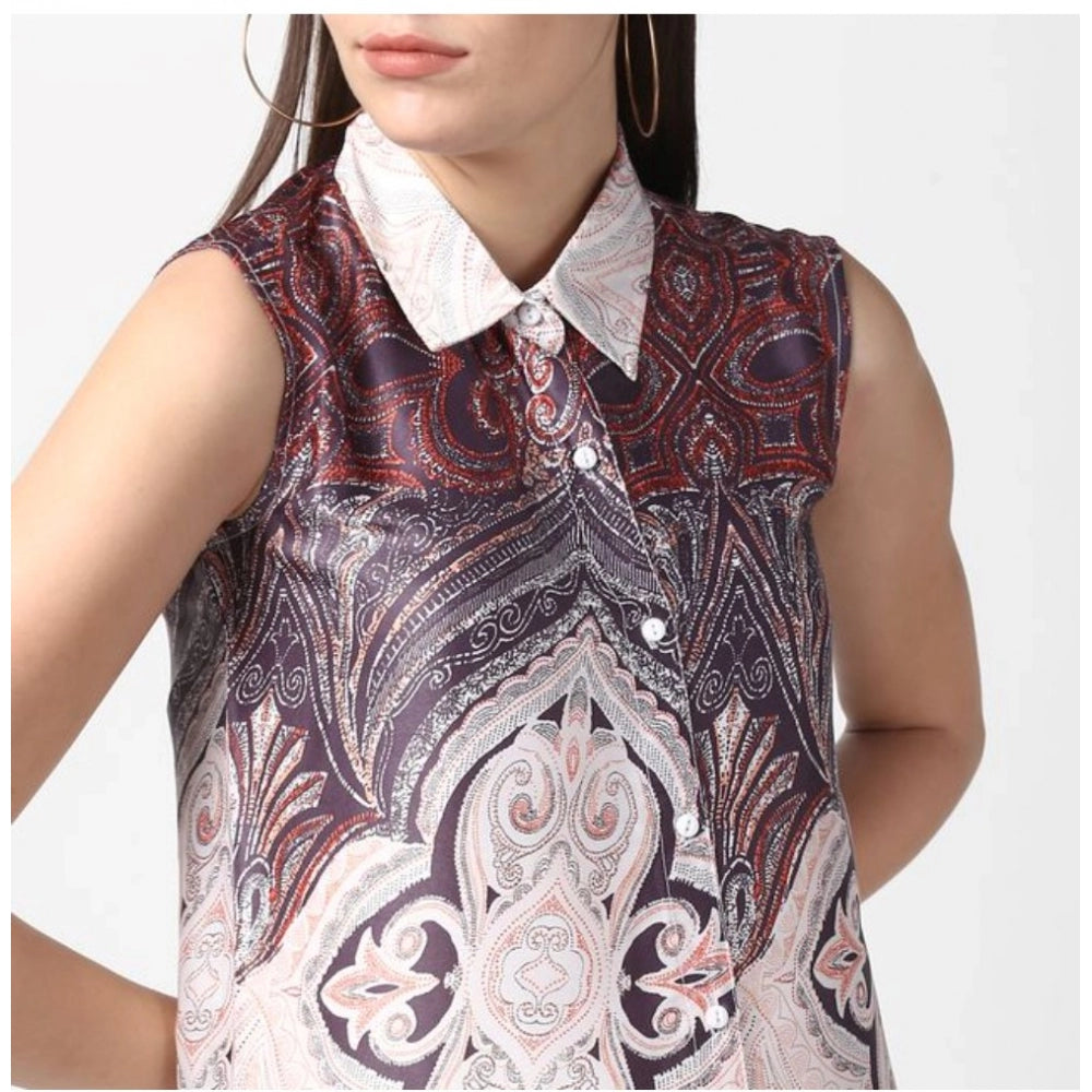 Snuggle Spot Women's Polyester Printed Sleeveless Above Knee Dress (Orange)