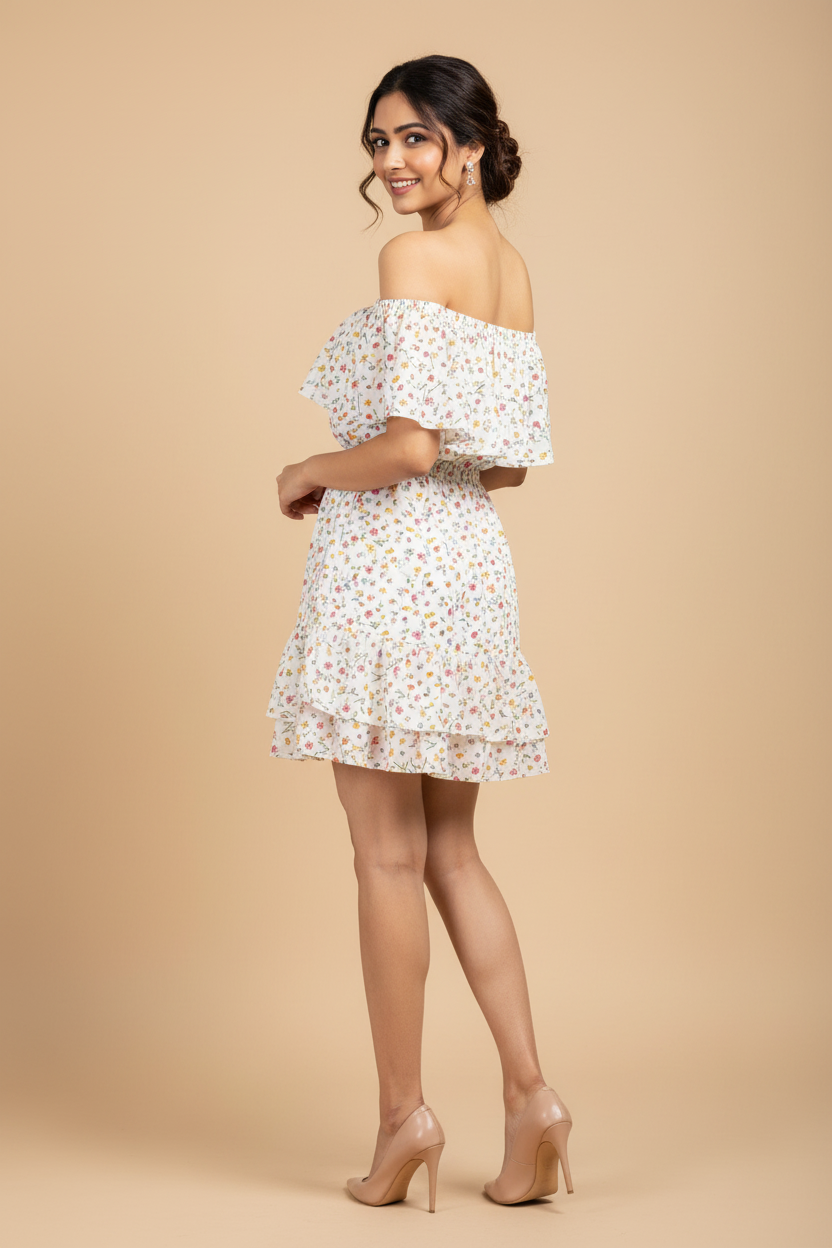 Snuggle Spot Women's Rayon Floral Half Sleeve Above Knee Dress (Multicolor)