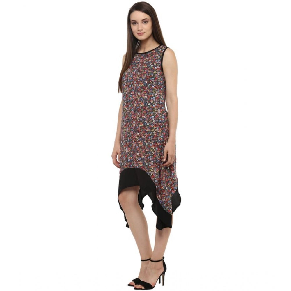 Snuggle Spot Women's Polyester Printed Sleeveless Knee-Length Dress (Multicolor)