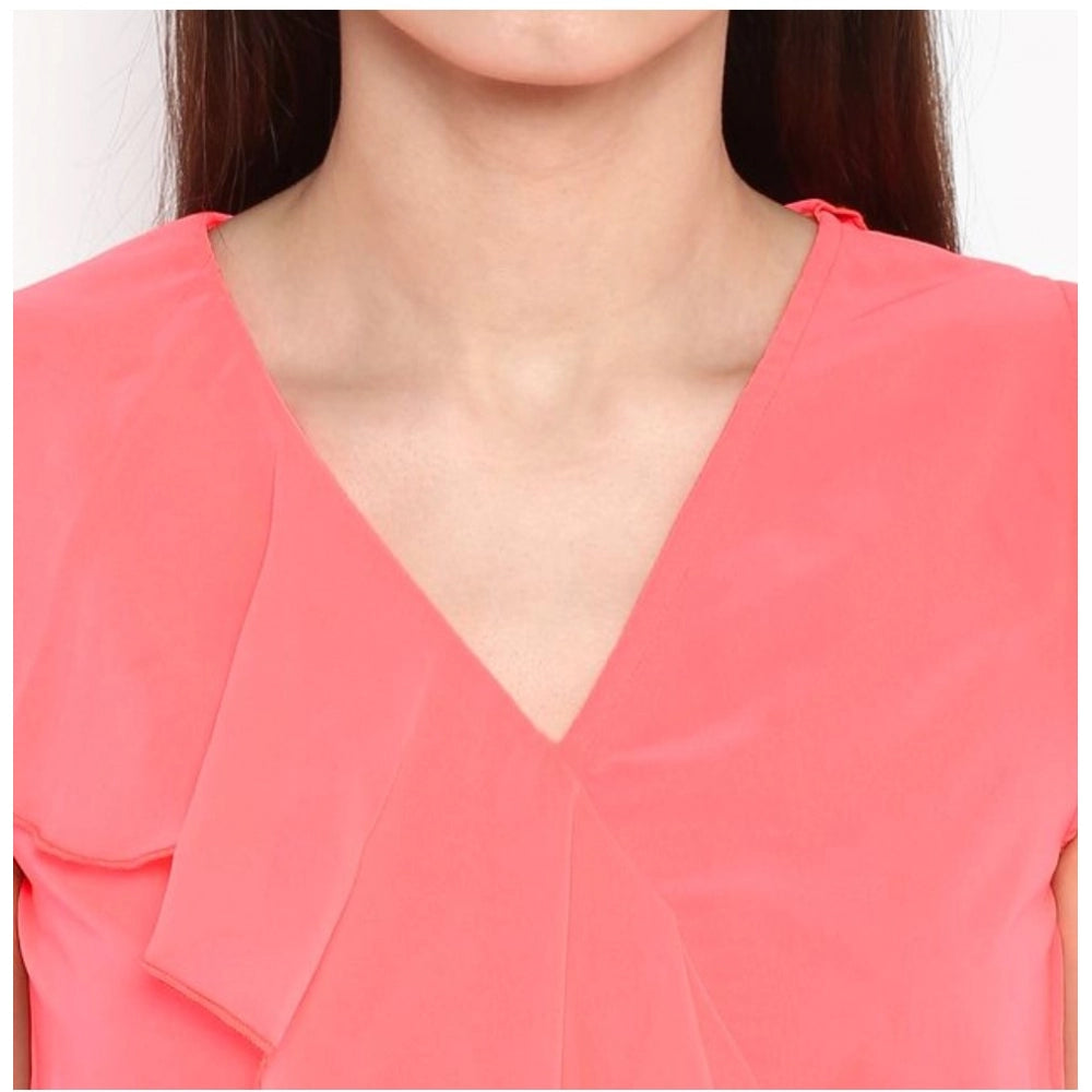 Snuggle Spot Women's Polyester Ruffled Cap Sleeve Below Knee Dress (Coral Pink)