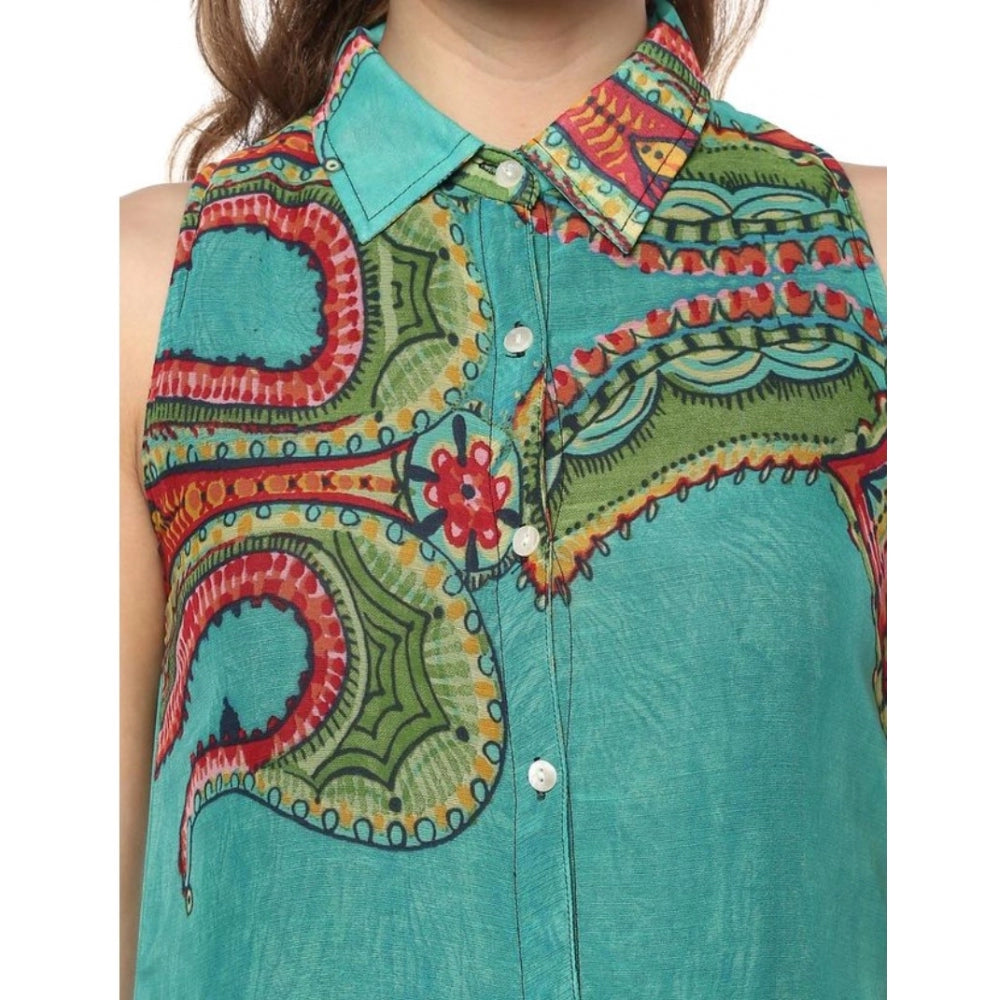 Snuggle Spot Women's Polyester Floral Sleeveless Below Knee Dress (Multicolor)