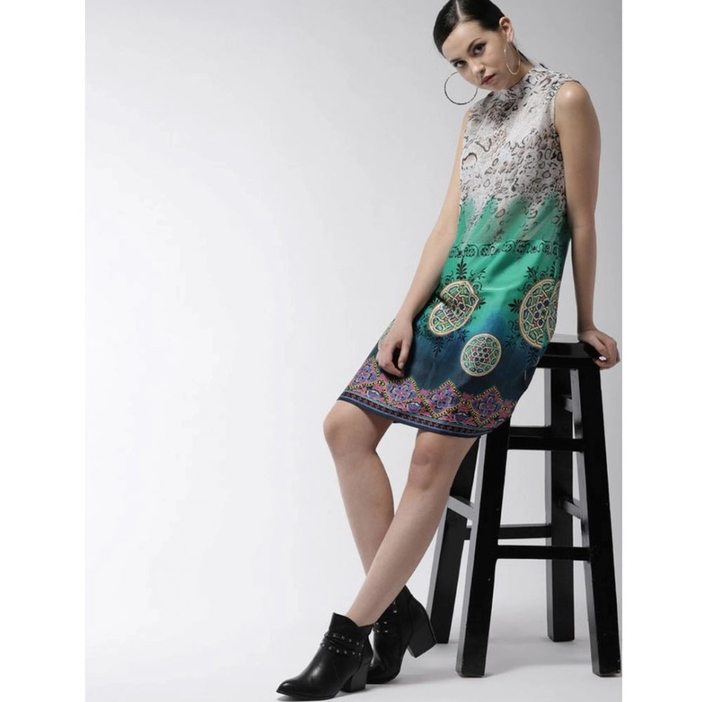Snuggle Spot Women's Polyester Printed Sleeveless Above Knee Dress (Multicolor)