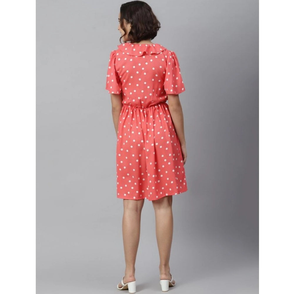 Snuggle Spot Women's Polyester Polka Flutter Above Knee Dress (Coral)