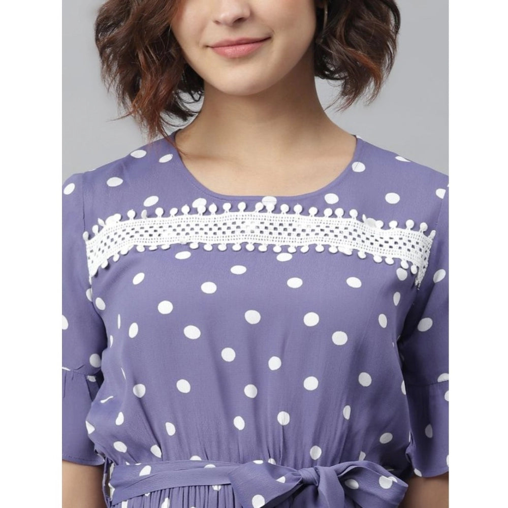 Snuggle Spot Women's Polyester Polka Bell Sleeve Above Knee Dress (Lavender)