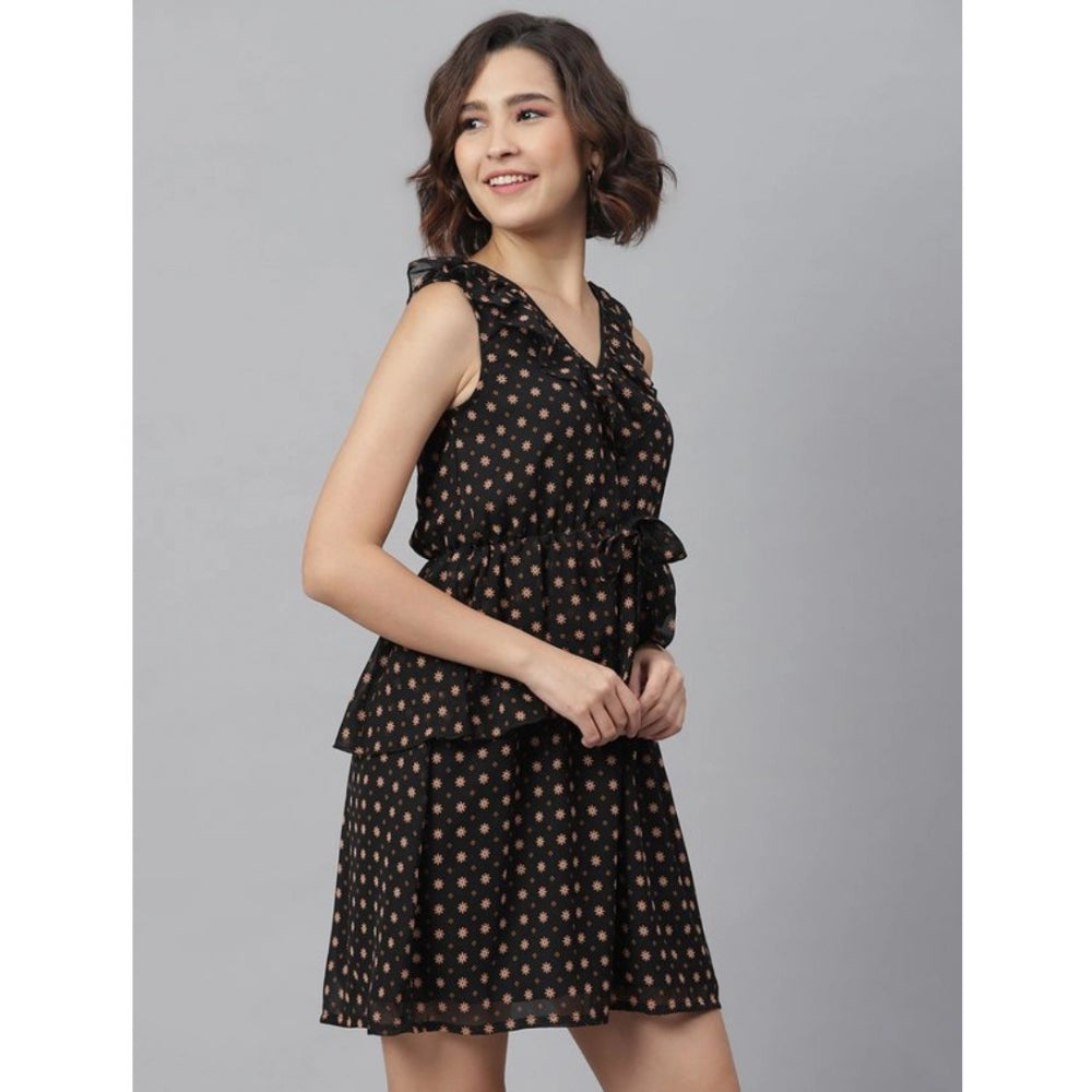 Snuggle Spot Women's Polyester Peplum Sleeveless Above Knee Dress (Black)