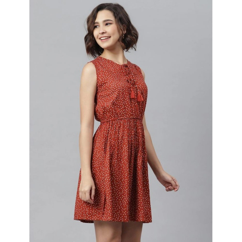 Snuggle Spot Women's Rayon Polka Sleeveless Above Knee Dress (Rust)