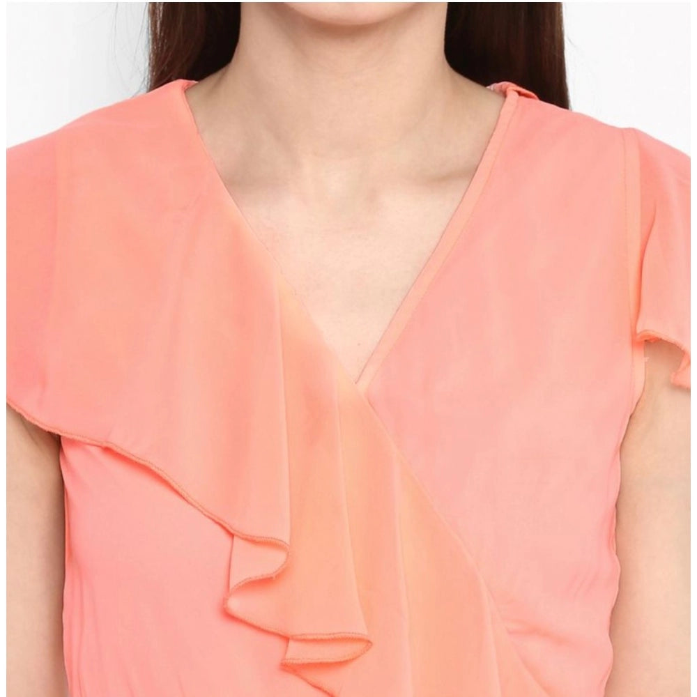 Snuggle Spot Women's Polyester Ruffled Cap Sleeve Below Knee Dress (Neon Pink)