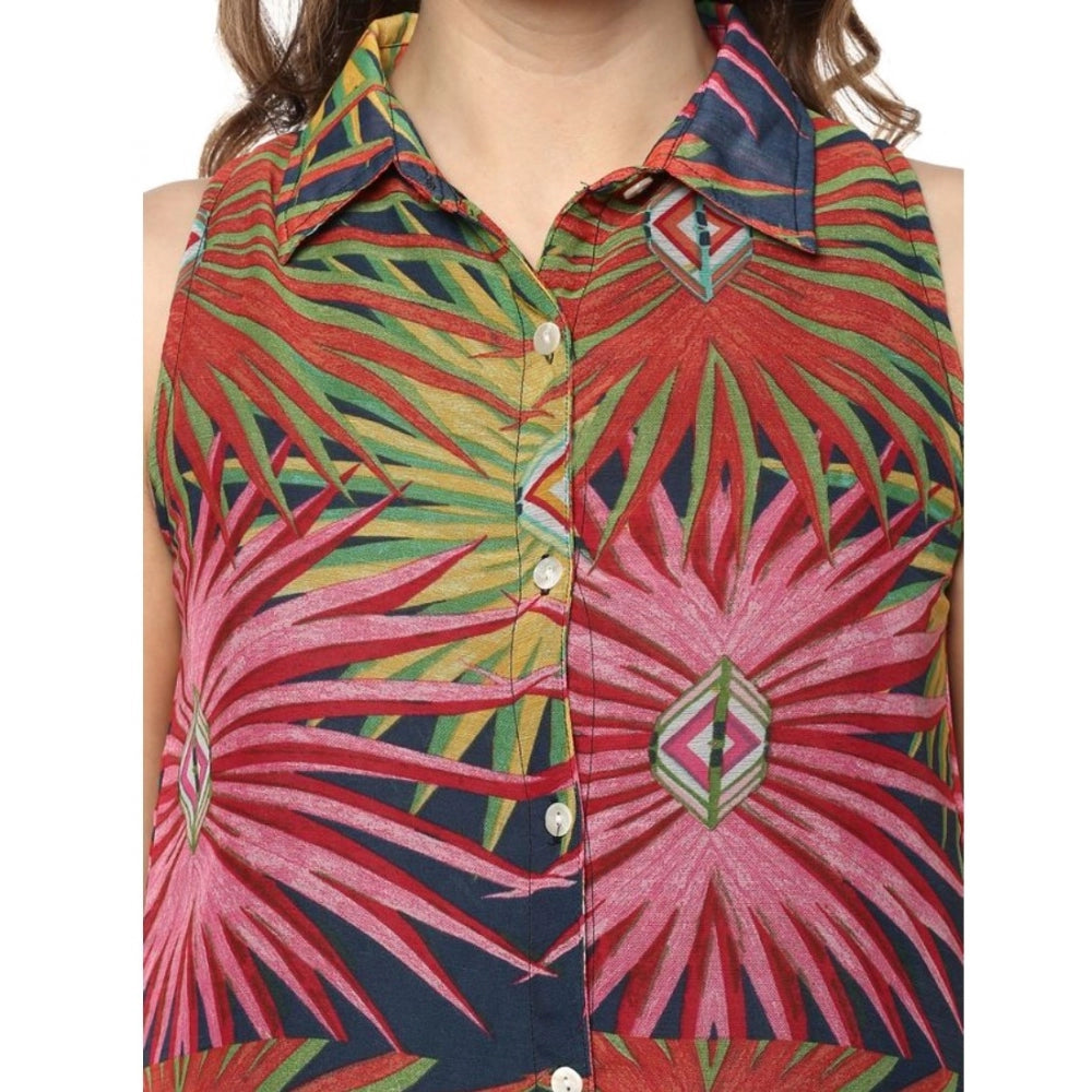 Snuggle Spot Women's Polyester Floral Sleeveless Below Knee Dress (Multicolor)