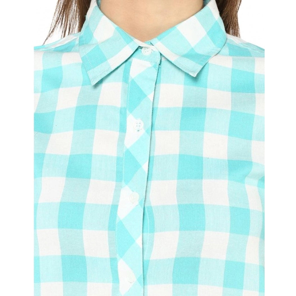 Snuggle Spot Women's Rayon Checkered Short Sleeve Above Knee Dress (SkuBlue - White)