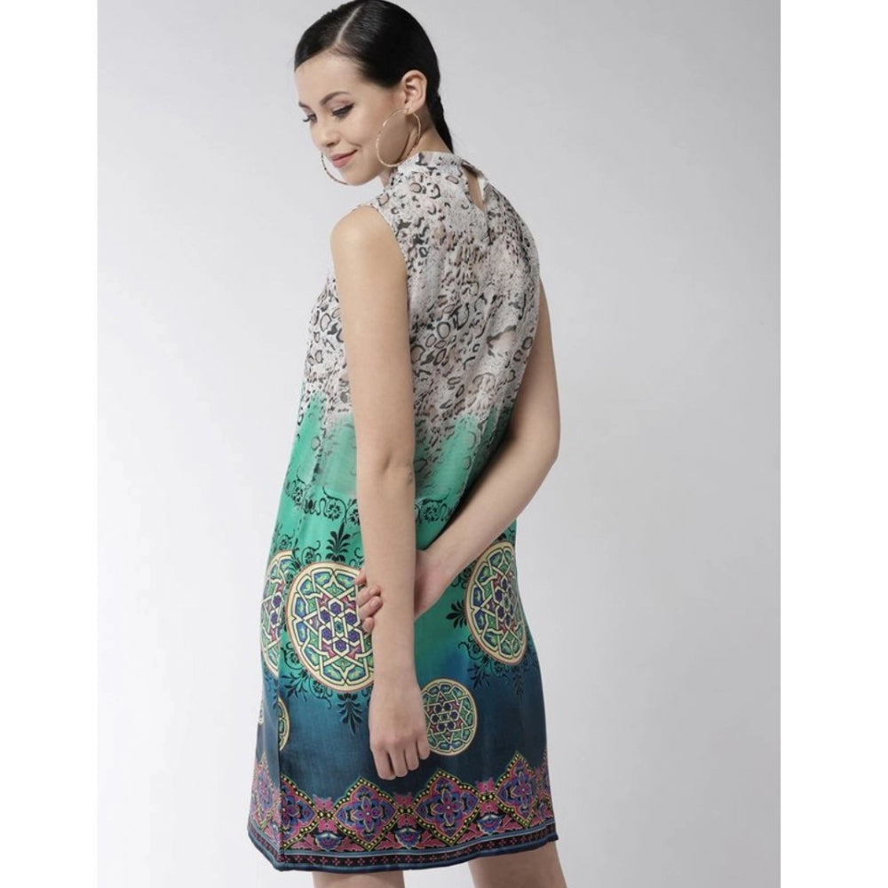 Snuggle Spot Women's Polyester Printed Sleeveless Above Knee Dress (Multicolor)