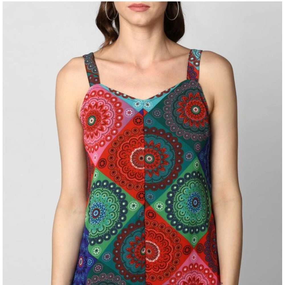 Snuggle Spot Women's Polyester Asymmetrical Shoulder Straps Knee-Length Dress (Multicolor)