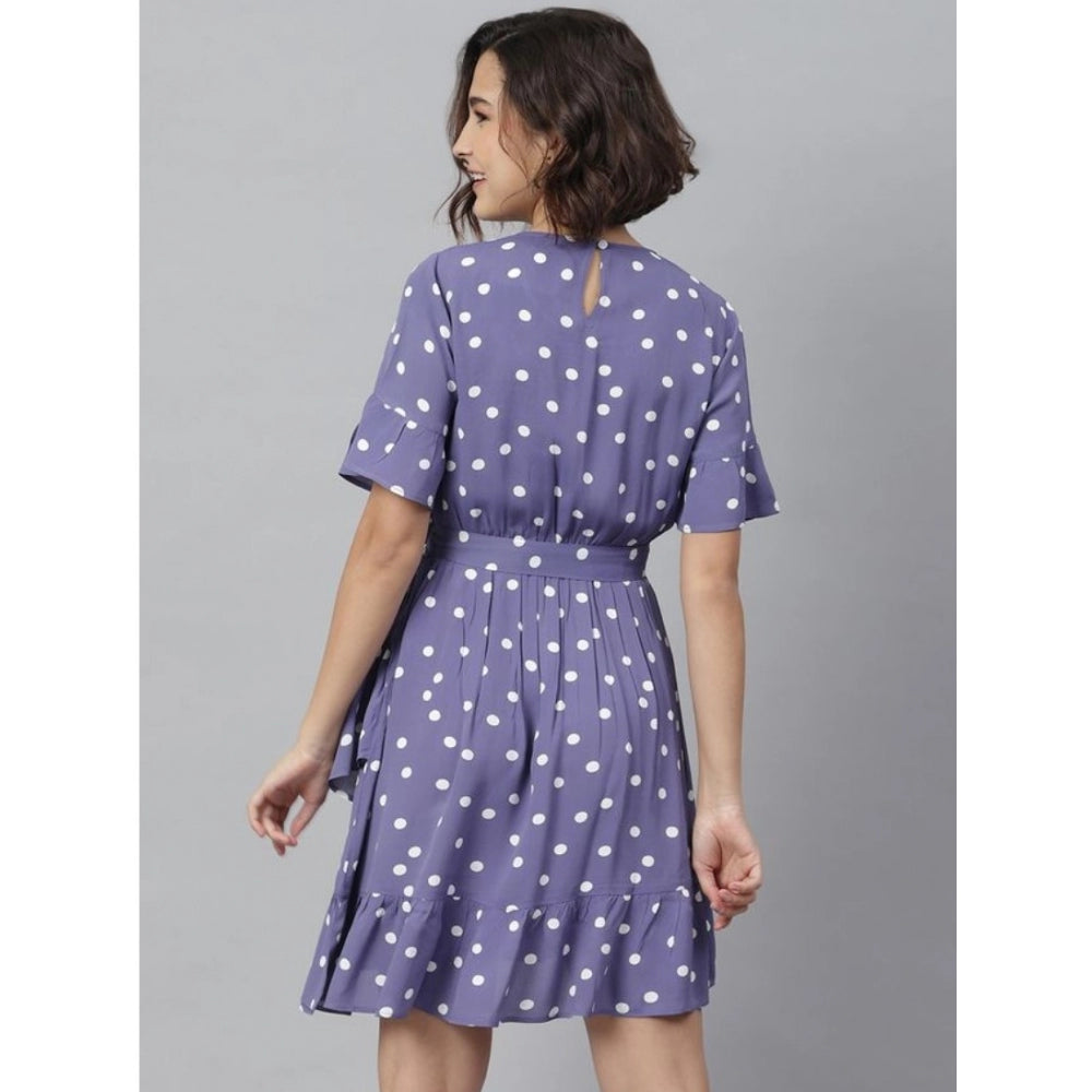 Snuggle Spot Women's Polyester Polka Bell Sleeve Above Knee Dress (Lavender)