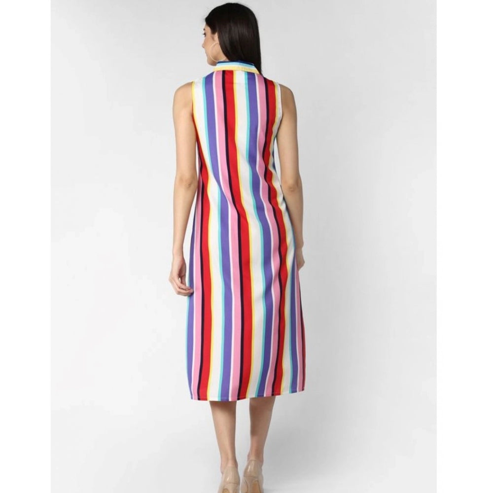 Snuggle Spot Women's Polyester Striped Sleeveless Calf-length Dress (Multicolor)