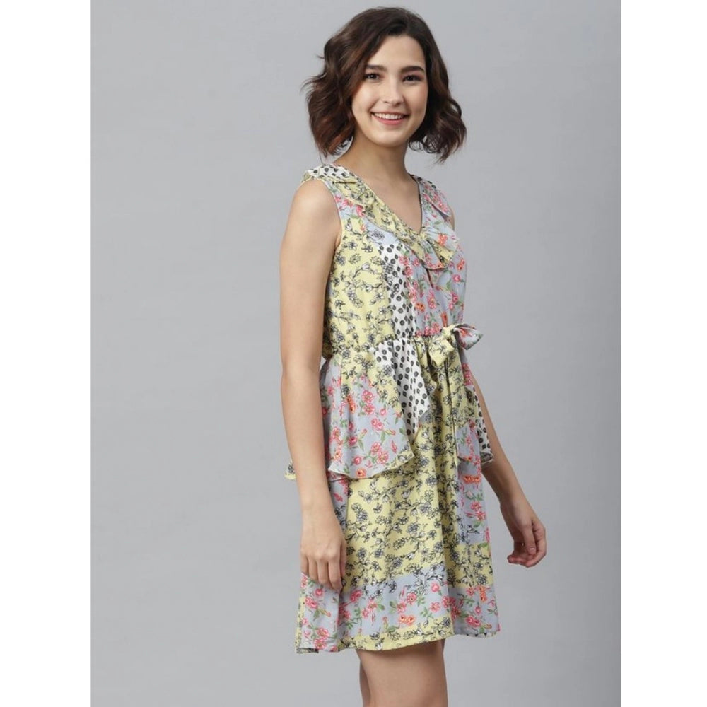 Snuggle Spot Women's Polyester Peplum Sleeveless Above Knee Dress (Multicolor)