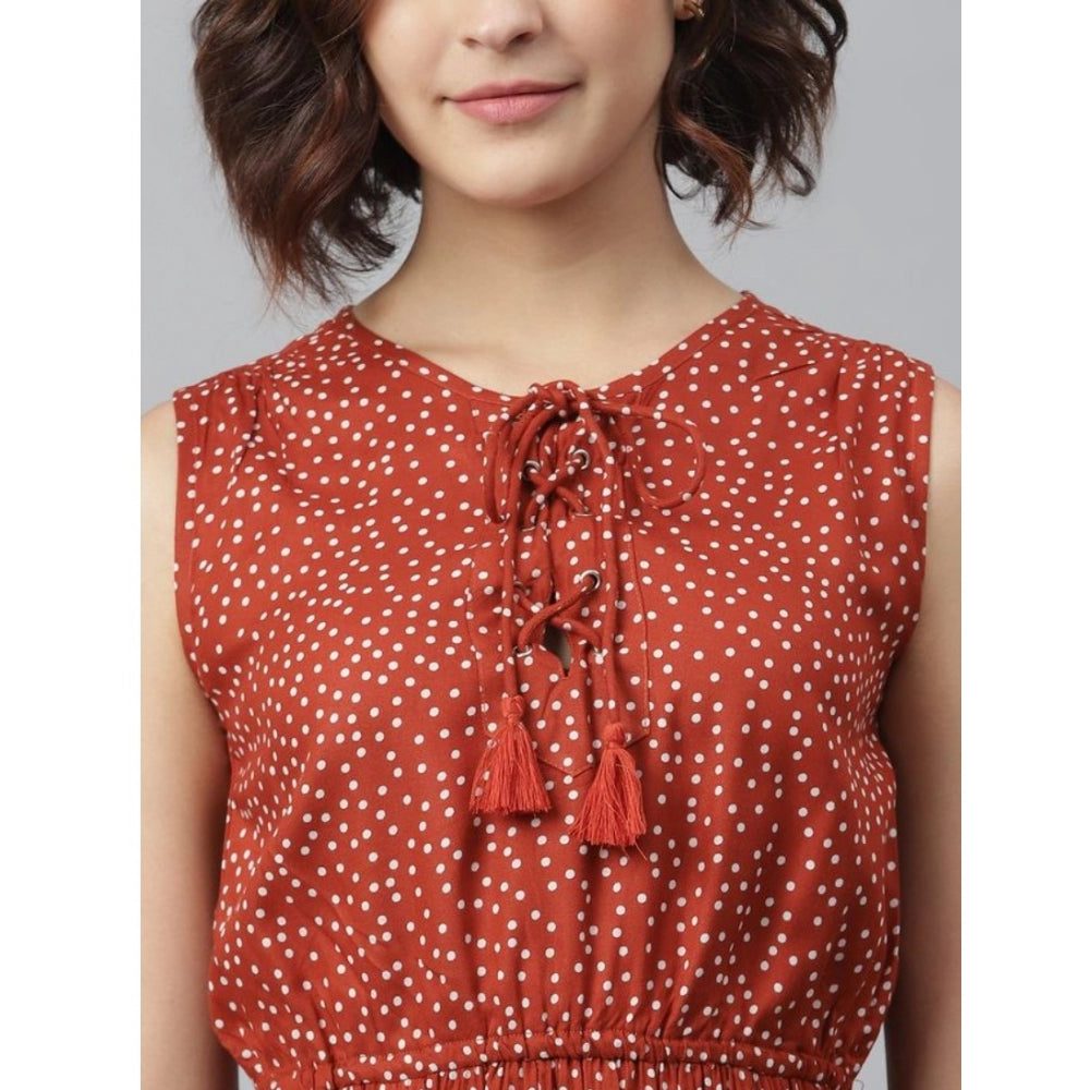 Snuggle Spot Women's Rayon Polka Sleeveless Above Knee Dress (Rust)