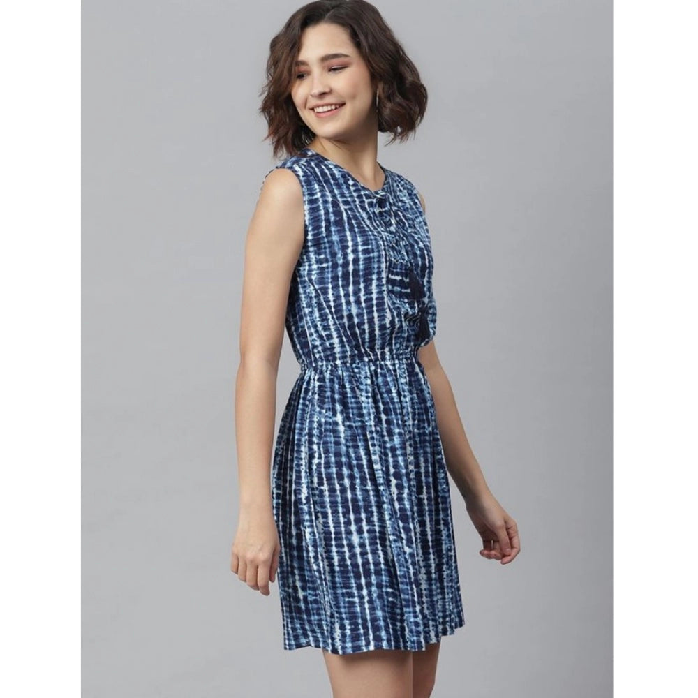 Snuggle Spot Women's Rayon Tie &amp; Dye Sleeveless Above Knee Dress (Blue)