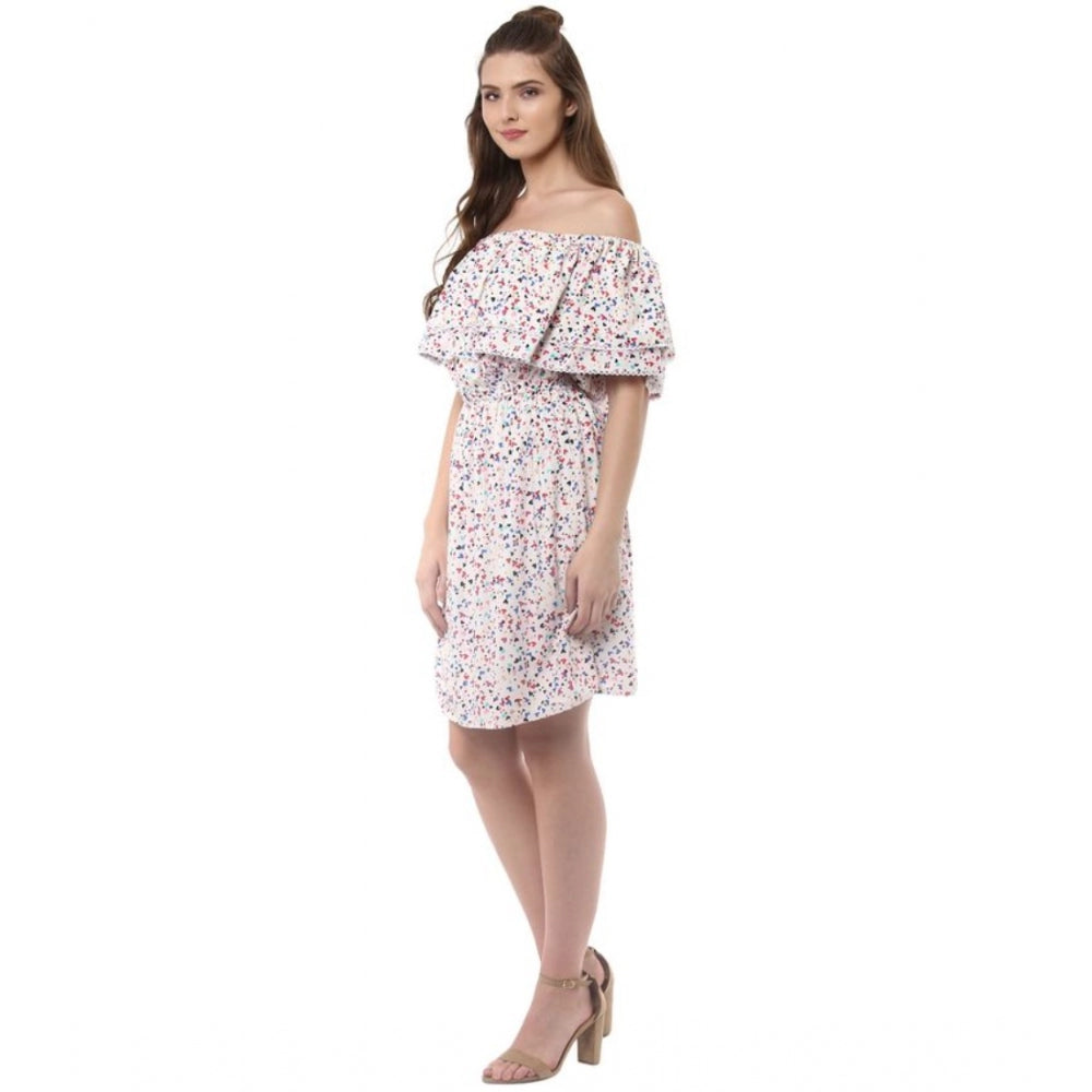 Snuggle Spot Women's Rayon Floral Half Sleeve Above Knee Dress (Multicolor)
