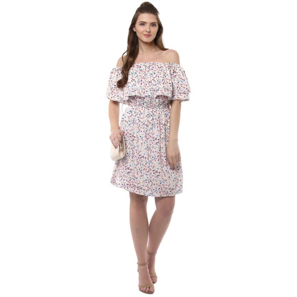 Snuggle Spot Women's Rayon Floral Half Sleeve Above Knee Dress (Multicolor)