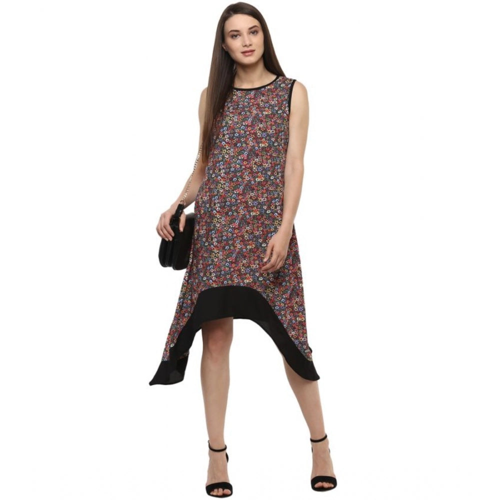 Snuggle Spot Women's Polyester Printed Sleeveless Knee-Length Dress (Multicolor)